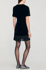Trimmed Collar Zipper Dress in Black