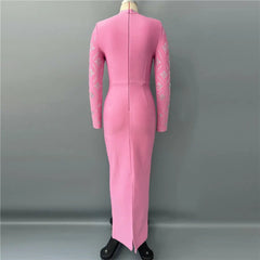 Pink Straight Cut Diamond Maxi Dress