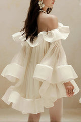 Ruffle Crinkle Mini Dress in White