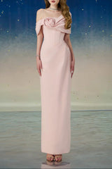 Sheath Shoulder Taffeta Ankle Maxi Dress in Pink