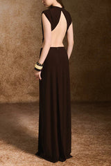 Sheath Open Back Spandex Maxi Dress in Dark Brown