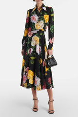Black Floral Print Shirt & Midi Skirt Co-ord Set