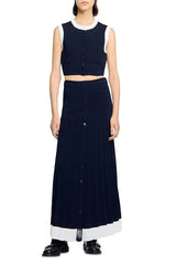 Two Tone Cropped Sleeveless Cardigan & Knit Skirt