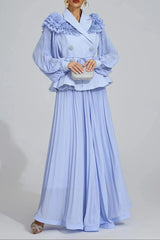Light Blue Flounce Skirt Blazer Two-Piece Set