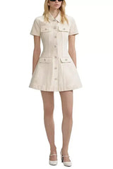 Cream Collared Denim Mini Dress