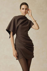 Sleeve Mini Dress in Brown