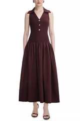 Ribbed Midi Dress in Brick Red