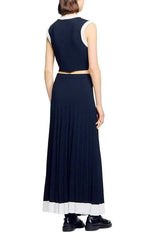 Two Tone Cropped Sleeveless Cardigan & Knit Skirt