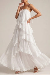 White Lace Strap Maxi Dress
