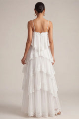 White Lace Strap Maxi Dress