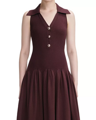 Ribbed Midi Dress in Brick Red