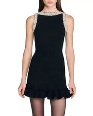 Ruffle Trim Mini Dress in Black
