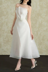 Layered Organza Midi Dress in White