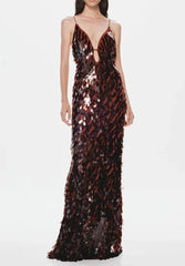 The Sequin Maxi Dress in Brown
