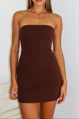 Backless Slim Mini Dress in Brown
