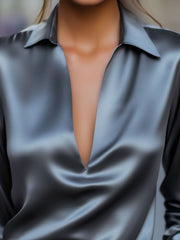 Silver Satin BlouSequin with Plunging V-Neck