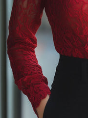 Classic Floral Lace BlouSequin with High Neck