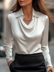 White Satin BlouSequin with Neckline