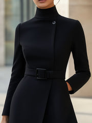 Black High-Neck A-Line Dress