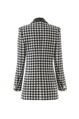 Black Double-Breasted Houndstooth Wool-Blend Blazer