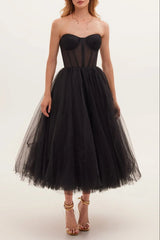 Black Puffy Midi Dress