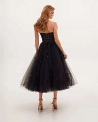 Black Puffy Midi Dress