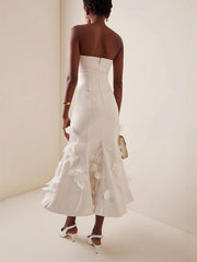 3D Floral Sleeveless Midi Dress in White