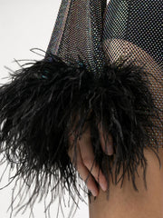Rhinestone Mesh Feather Dress