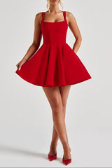 Back Embellished Mini Dress in Red