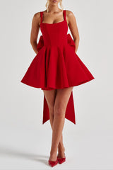 Back Embellished Mini Dress in Red
