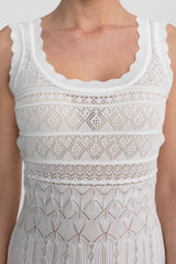 Sleeveless Mini Dress With Scalloped Lace Trim - White