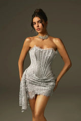 Silver Lace Corset Mini Dress
