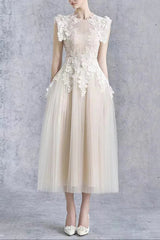 Floral Bodice Sleeveless Midi Dress in Beige