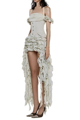 Halter Three-Dimensional Flower Mini Dress in Beige