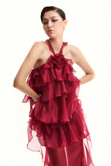 BeFloral Halter Ruffle Midi Dress
