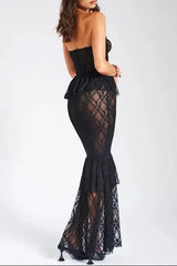 Black Lace Corset Maxi Dress