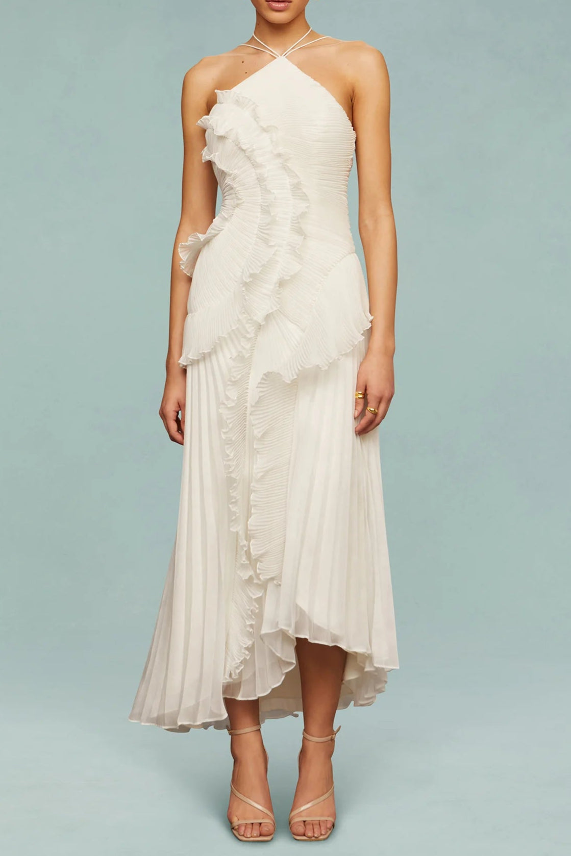 Sleeveless Folds Maxi Dress in Light White