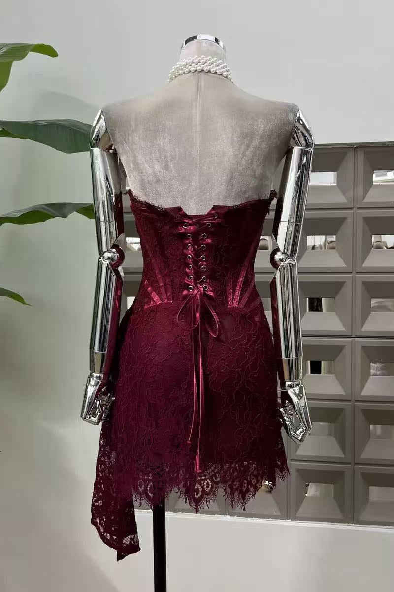 Lace Overlay Bustier Mini Dress