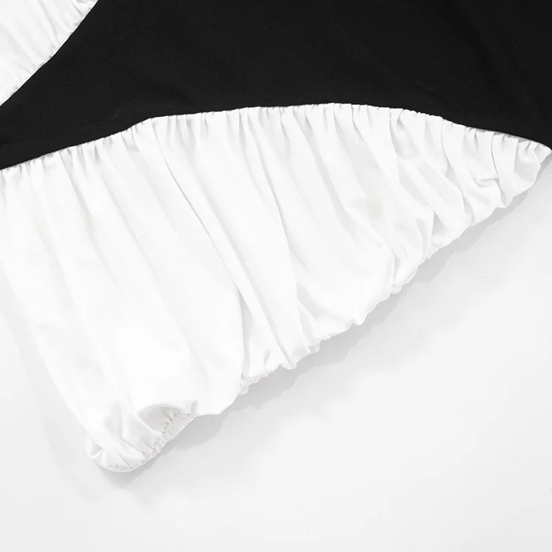 Black-White Sleeveless Halter Mini Dress