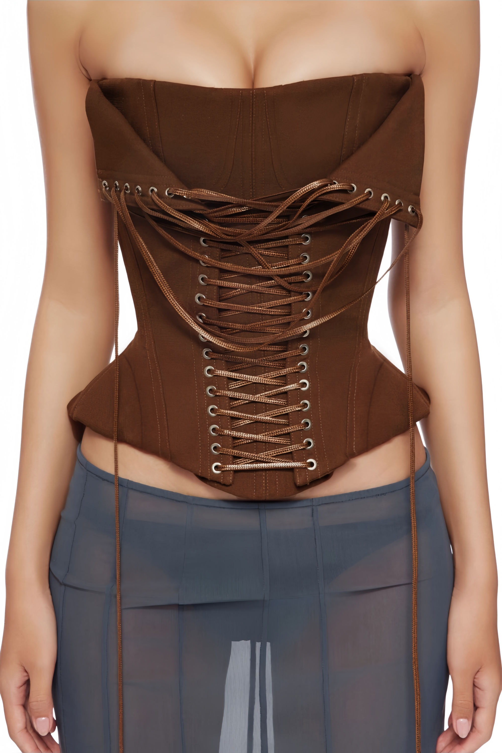 Wrap Lace-Up Back Brown Corset Top