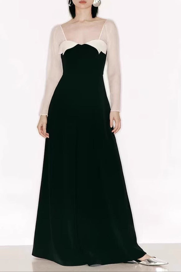 Sleeve Square Neck Maxi Dress in Black