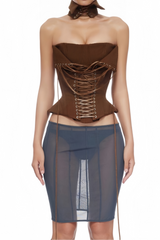 Wrap Lace-Up Back Brown Corset Top