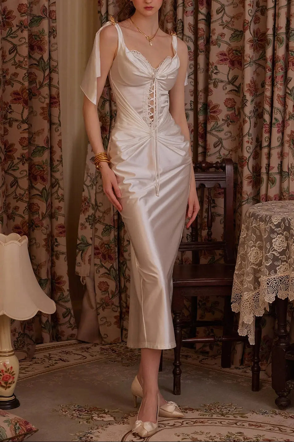 Satin Corset Dress in White