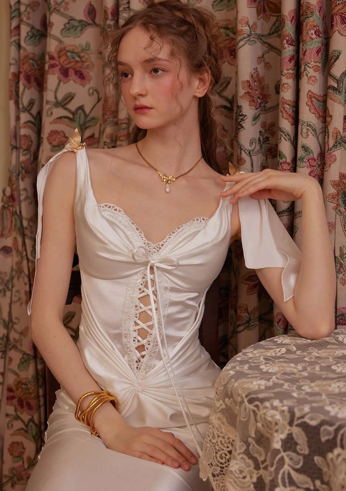 Satin Corset Dress in White