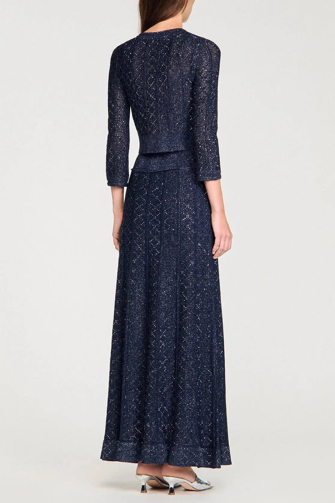 Strass Knit Cropped Cardigan in Navy Blue