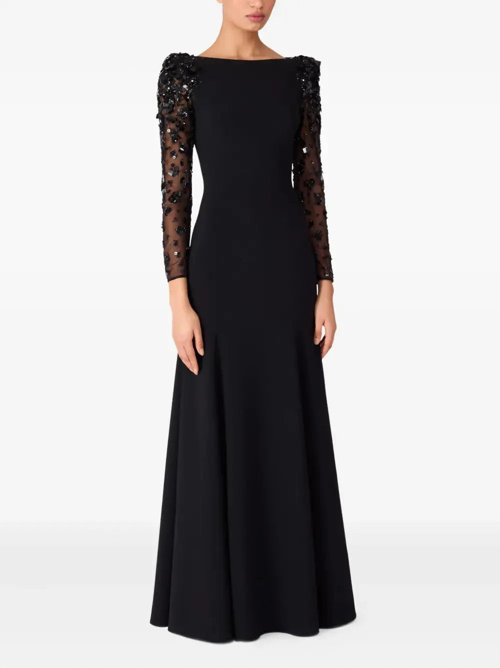 Mesh Splicing Beading Diamond Maxi Dress in Black