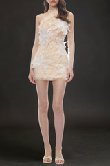 Champagne Mini Dress with 3D Petals