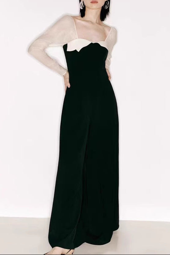Sleeve Square Neck Maxi Dress in Black