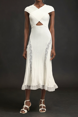 Sleeveless Lace Hollow Out Bandage Midi Dress