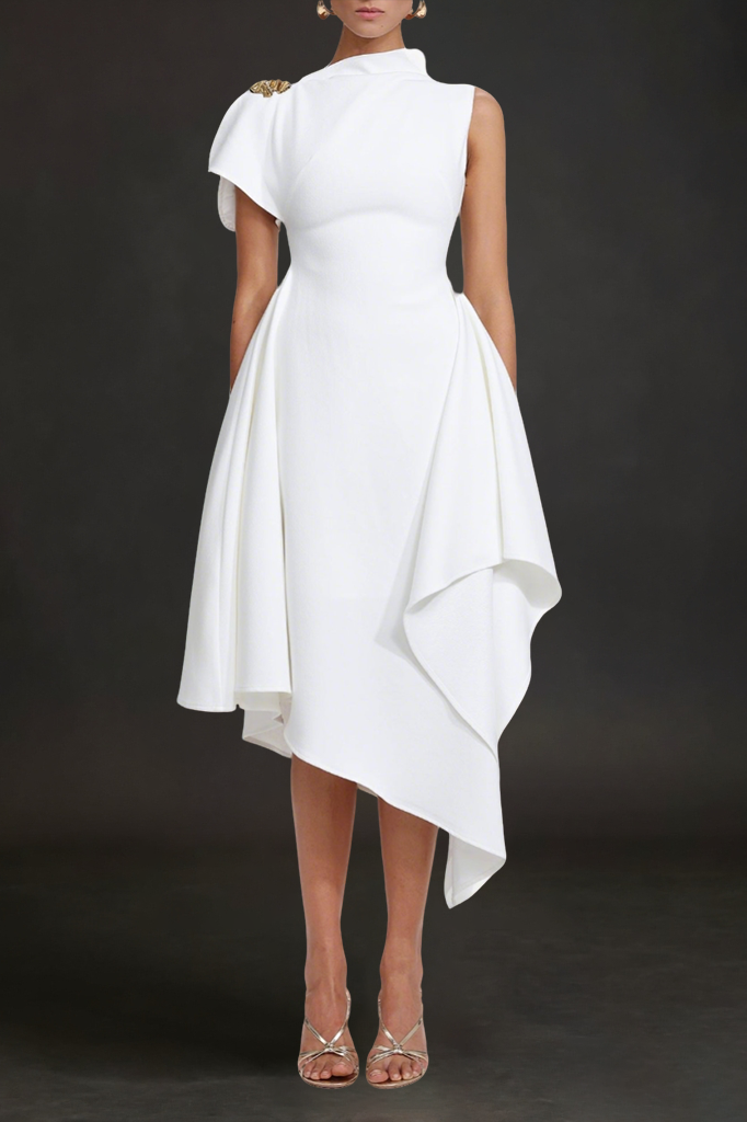 Weren white High Neck Maxi Dress